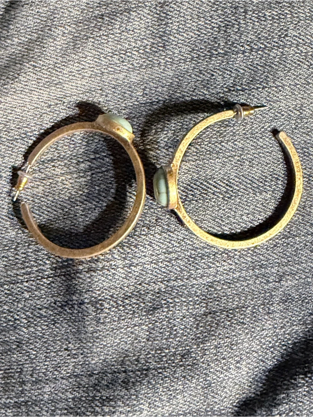 Gold-Tone Hoop Earrings with Mint Green Stone